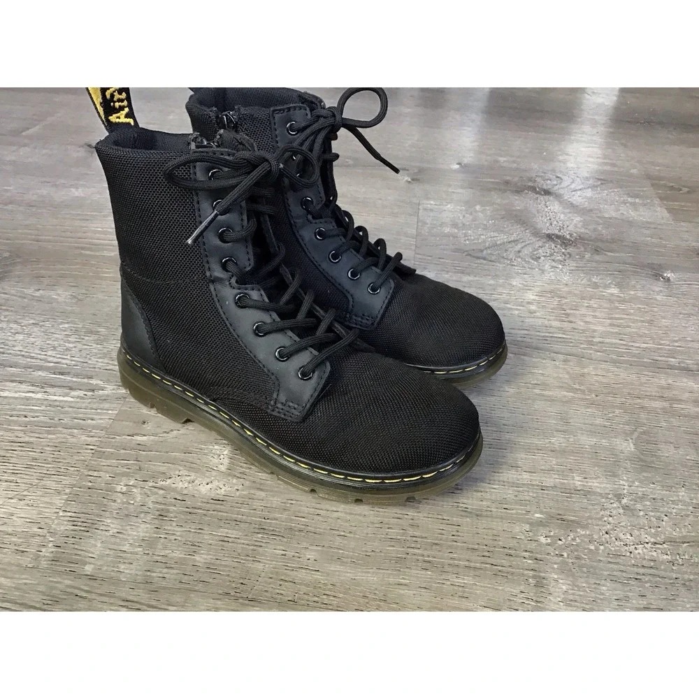 Doc Dr Martens Boots Combs J Combat Lace Up Black Canvas Zip Youth Kids Size 2